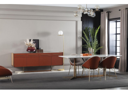 Orange chest of drawers with drawers and shelves, XXL nightstand, buffet 240 cm