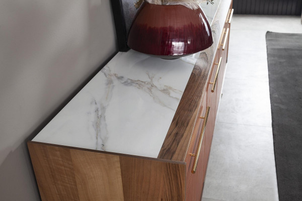 Orange chest of drawers with drawers and shelves, XXL nightstand, buffet 240 cm