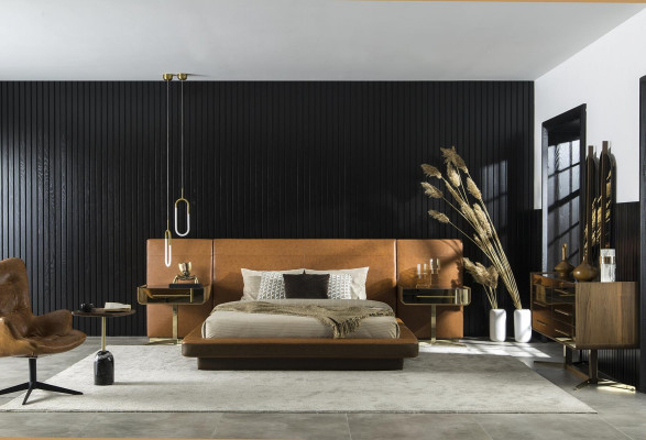 Complete bedroom furniture set, including bed, nightstand, and wardrobe, 5 pieces.