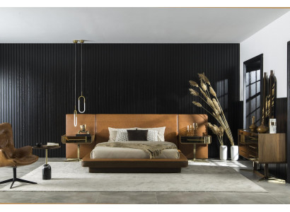 Complete bedroom furniture set, including bed, nightstand, and wardrobe, 5 pieces.