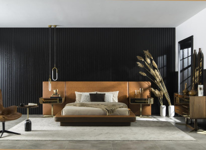 Complete bedroom furniture set, including bed, nightstand, and wardrobe, 5 pieces.