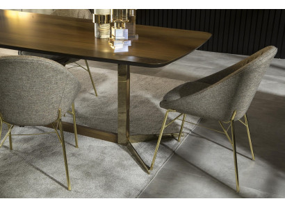 Table with gray fabric and golden legs