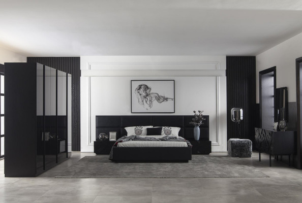 Modern black upholstered bed frame for luxury rooms