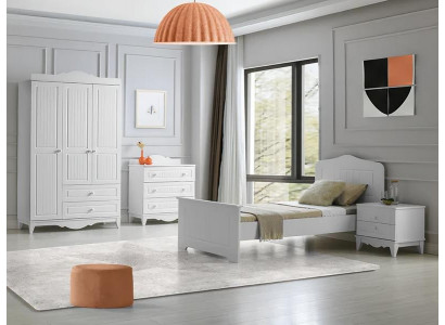 Modern bedroom furniture set, nightstand, chest of drawers, wardrobe, white, 4 pieces, elegant