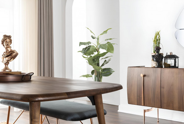 Set with 10 pieces of chairs and cabinet made of brown wood