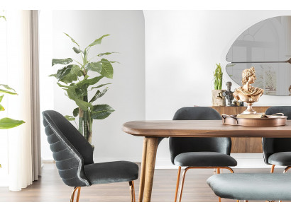 Set with 10 pieces of chairs and cabinet made of brown wood