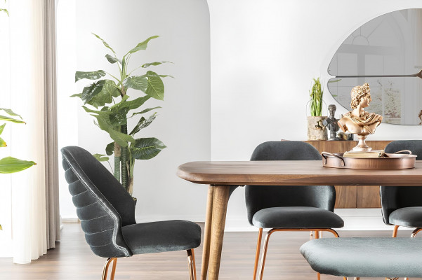 Table with 8 brown chairs