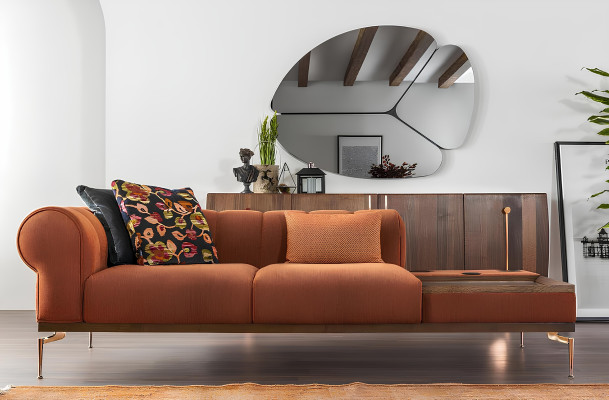 Modern orange sofa for two people 234 cm
