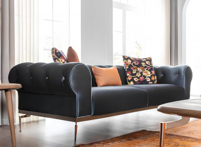 Chesterfield sofa with 3 seats in blue fabric