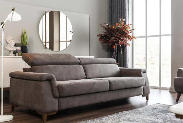 Gray sofa with three seats and bed function