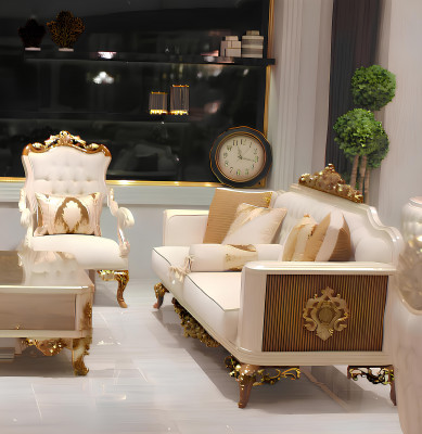 Luxury living room set Exquisite 2 sofas and designer chair