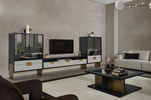 TV furniture with display cabinets, living room set, new, white, 3 pieces.