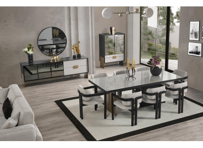 Modern dining set dining table 8x chairs sideboard mirror 11 pieces