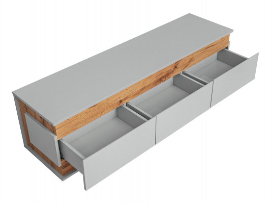 Modern gray-brown wooden wall with TV stand and 2 luxury display cabinets