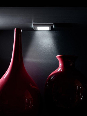 Modern wall unit for living room with gray shelves and TV stand