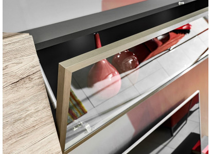 Modern wall unit for living room with gray shelves and TV stand