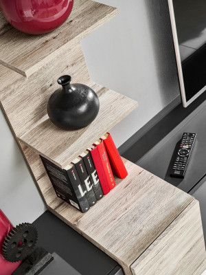 Modern wall unit for living room with gray shelves and TV stand