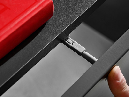 Modern wall unit for living room with gray shelves and TV stand