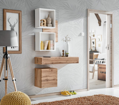 Modern 4-piece entry set with wall shelves and new cabinet