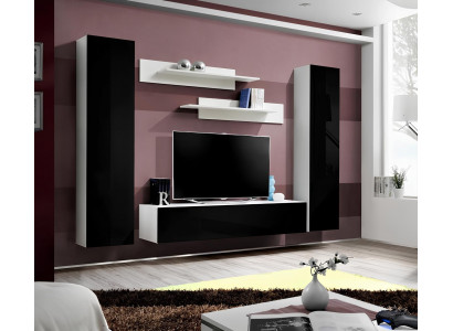 Modern wooden living room furniture with wall shelves and TV stand