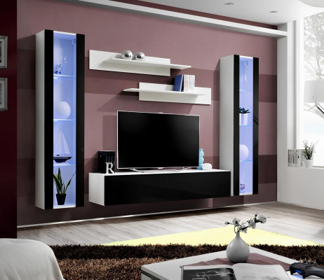 Luxury living room set 5 pieces modern wall cabinet black TV stand