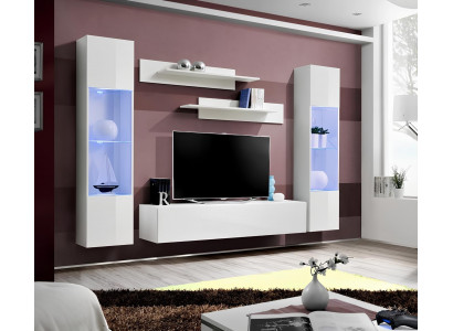 Modern wooden TV unit with hanging display cabinet