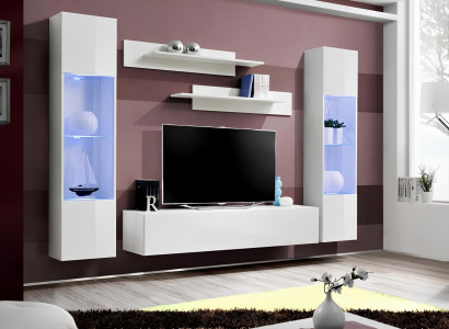 Modern wooden TV unit with hanging display cabinet