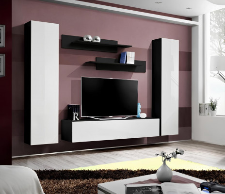 White modern living room set with TV unit and built-in wardrobe new