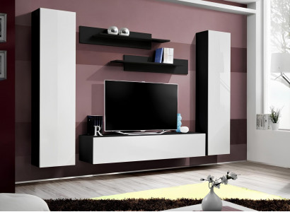 White modern living room set with TV unit and built-in wardrobe new