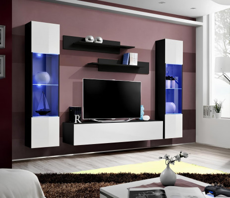 Modern kitchen wall unit for living room with TV shelf and shelves