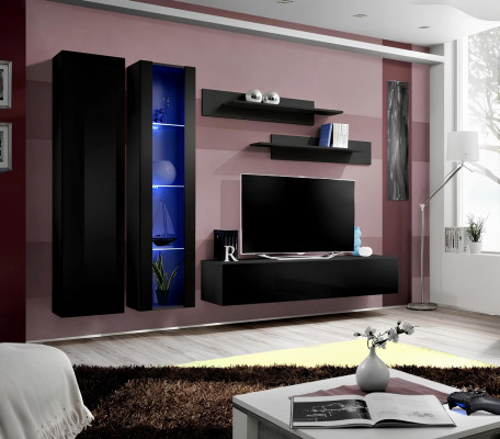 5-piece living room furniture set. Modern design of wall unit with TV stand and shelves