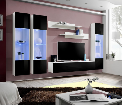 Modern living room furniture with TV stand and shelves 6 pieces