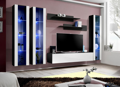 Luxury shaped wall unit with modern wooden display cabinet