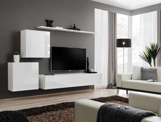 Luxury white living room wall molded cabinet furniture wall cabinet TV stand shelves