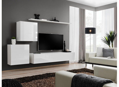Luxury white living room wall molded cabinet furniture wall cabinet TV stand shelves
