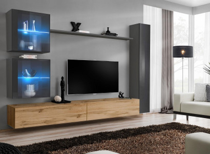 Modern gray living room wall with TV furniture