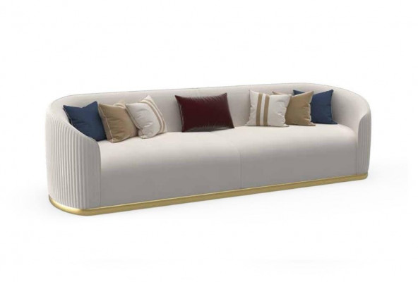 Filled 3-seater sofa in modern style with luxurious white fabric