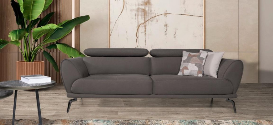 Gray designer sofa with upholstery, leather sofas, wooden frame