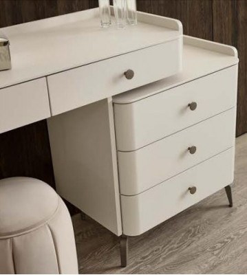 Elegant complete bedroom set with upholstered bed, 2 nightstands and vanity table