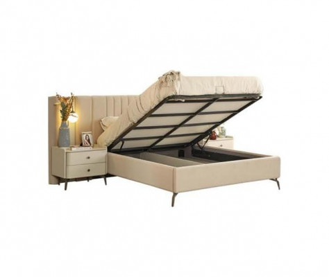 Upholstered furniture set for white bedroom with elegant double bed and 2 nightstands