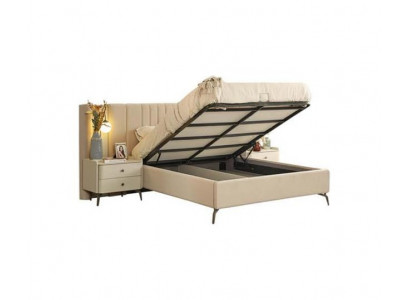 Upholstered furniture set for white bedroom with elegant double bed and 2 nightstands