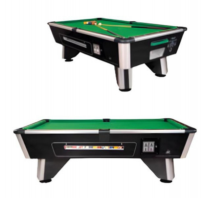 Black wooden billiard table with aluminum frame and LED lighting