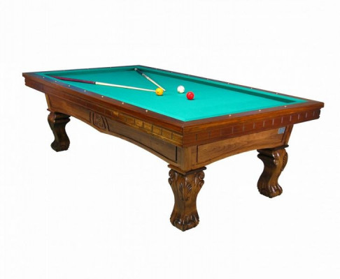 Brown solid wood billiard table with hand-carved legs