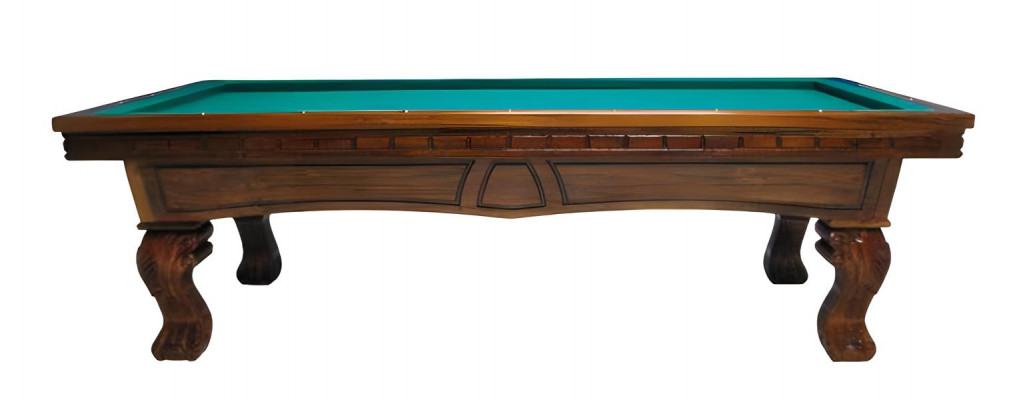 Brown solid wood billiard table with hand-carved legs