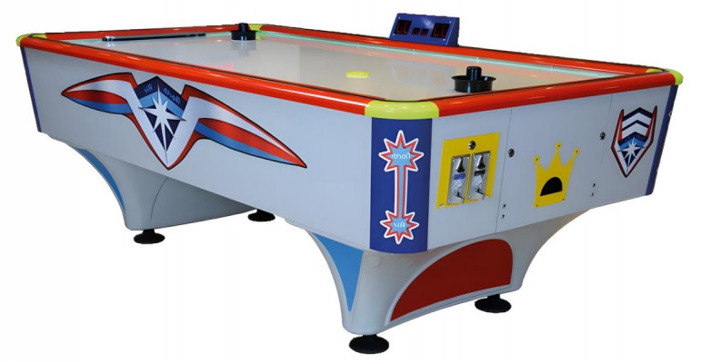 Multicolored aluminum and MDF air hockey table