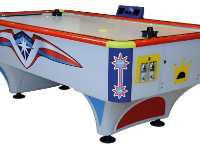 Multicolored aluminum and MDF air hockey table