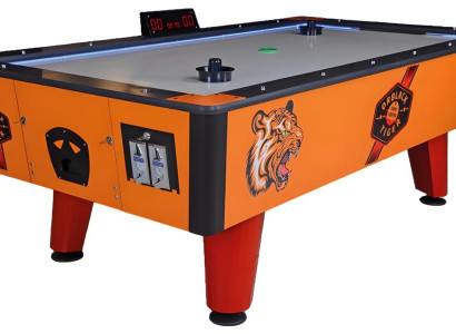 Modern orange plastic and metal air hockey table