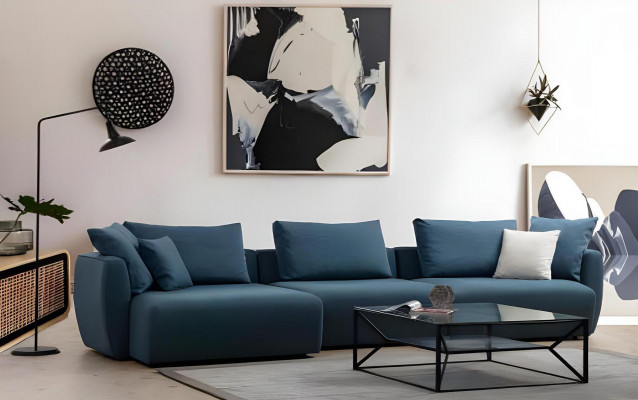 Luxury modern blue L-shaped corner sofa for the living room