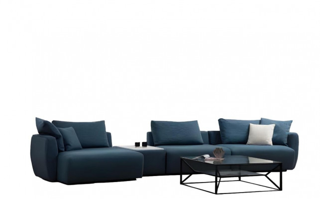 Luxury modern blue L-shaped corner sofa for the living room