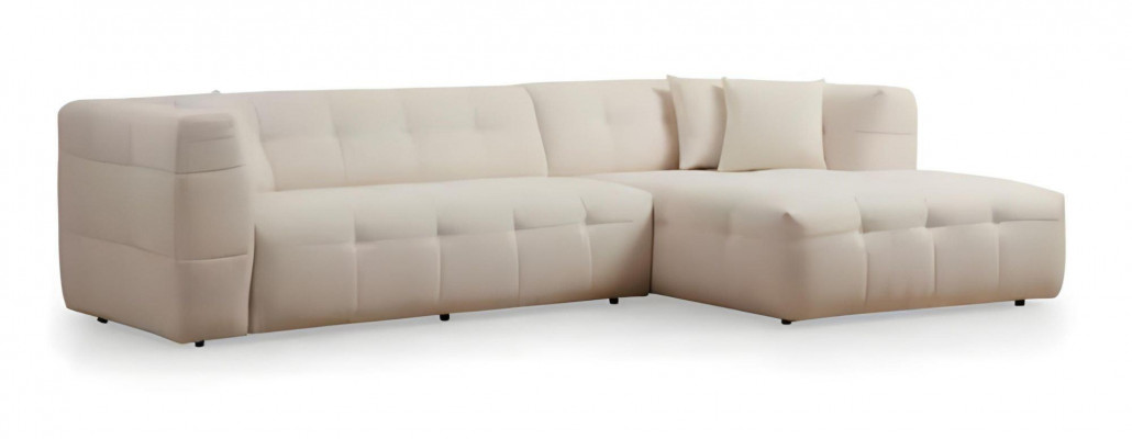 Elegant L-shaped corner sofa with modern 2-piece pouf